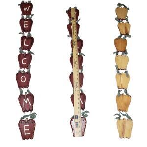 Vintage Apple Wall Hanging 36" Rustic Farmhouse Welcome Sign Handmade Wood Decor
